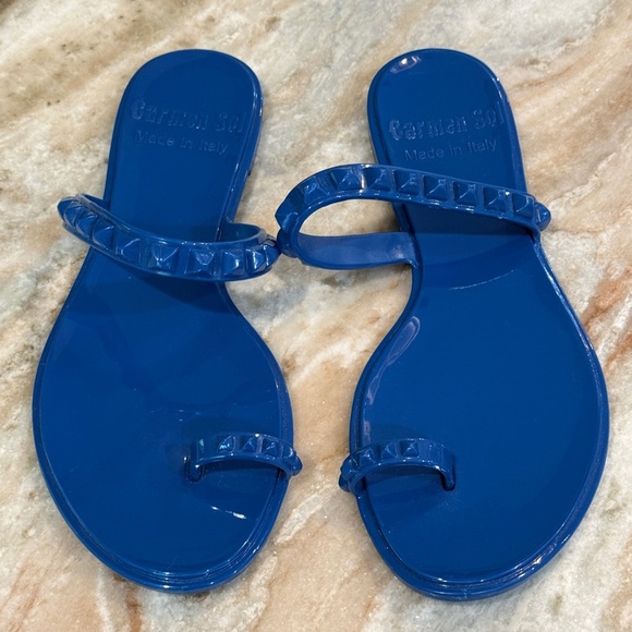 Women’s CARMEN SOL plastic studded blue Maria flat jelly sandals- Size 11 - Picture 2 of 6